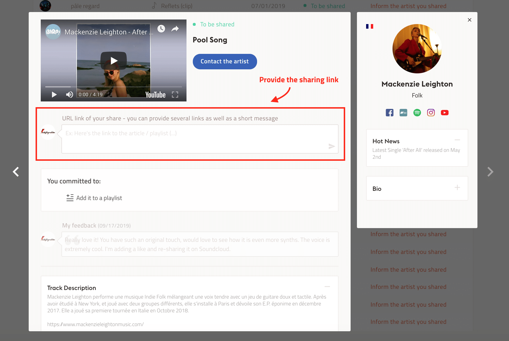 The sharing link