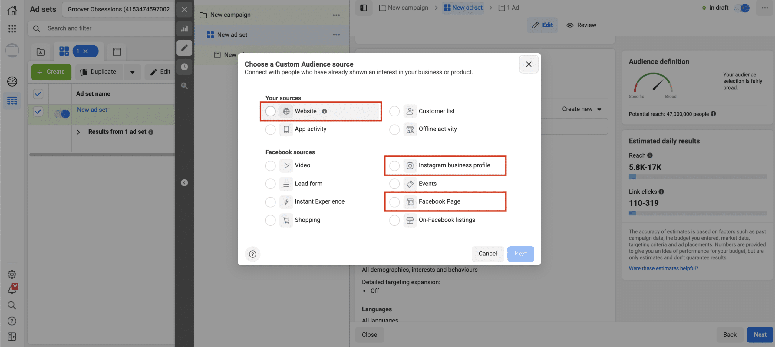 Creating a personalized audience on Facebook Ads